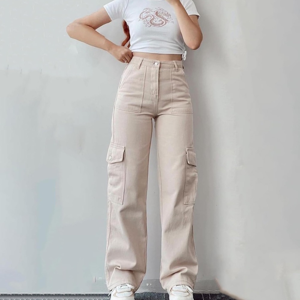 Cargo Jeans for Women Slim High Waisted Jeans Pants with Flap Pocket